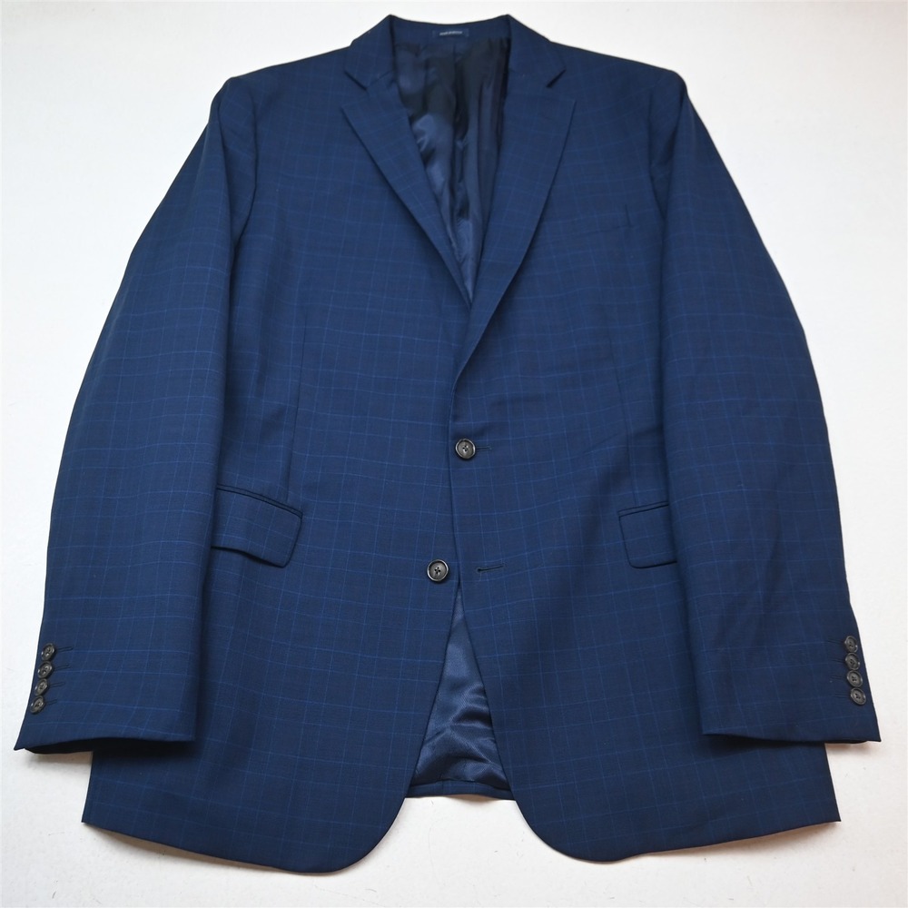 Stafford 46R Blue Glenn Check Travel Stretch Classic Wool Blazer Sport Coat
